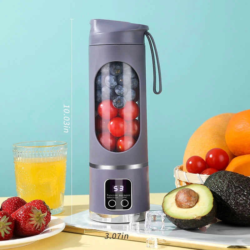 450mL Portable Fruit Juicer with 8 Page Blade Home USB Rechargeable Large Capacity with Digital Display Juice Maker Machine