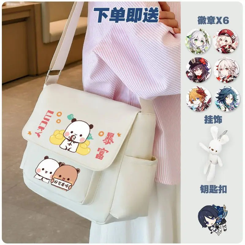 Cartoon bubu and Yier high-capacity Shoulder Bags Student Sports Crossbody Backpack Black White Messenger Bag Girl birthday gift