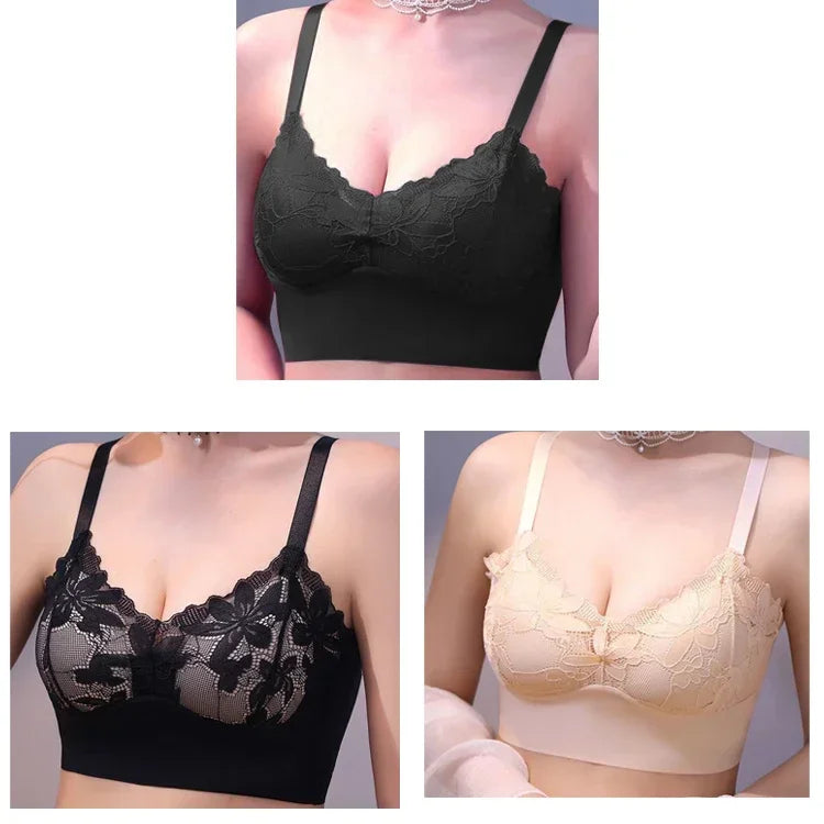 3pcs Ice Silk Seamless Lace Bra No Steel Ring Comfortable Large Size Bra vest bra Gather Anti Sagging Underwear