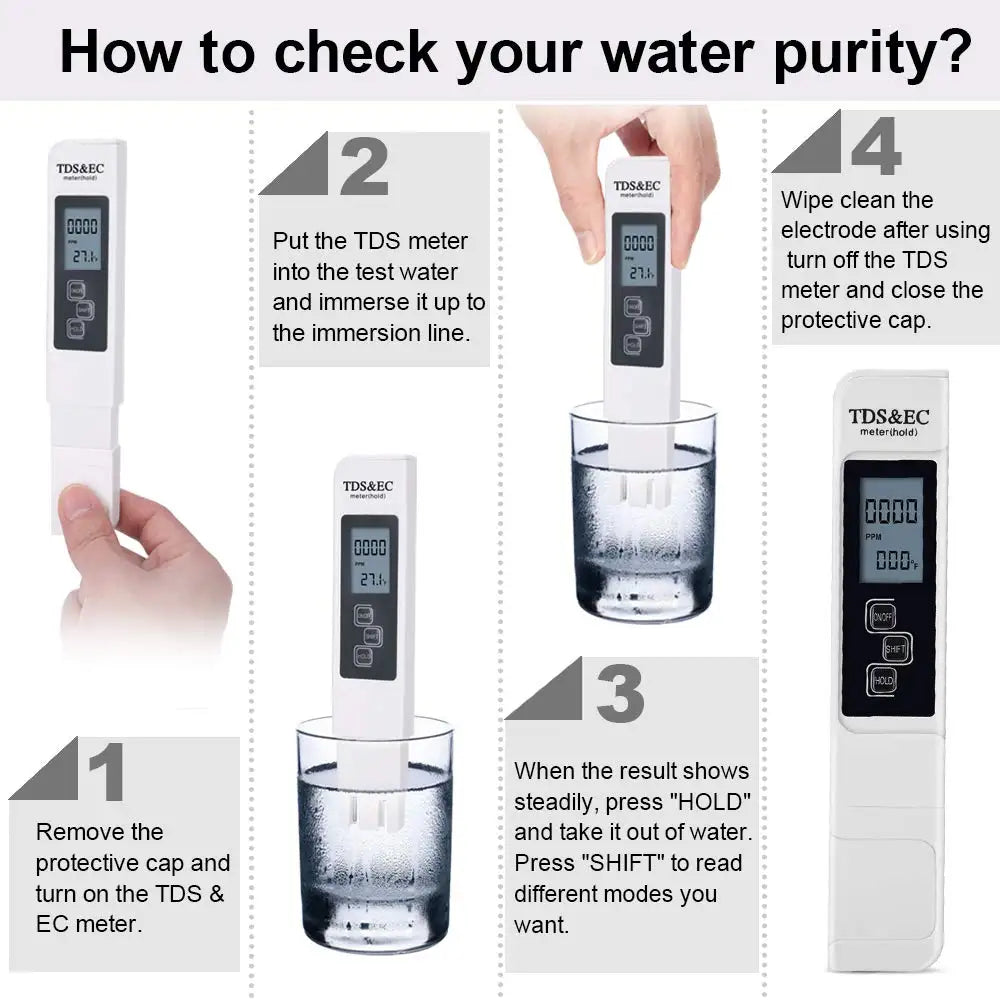 2pcs TDS PH Meter Digital Water Tester 0.01ph High Accuracy PH Meter 0-9990ppm Temperature TEMP PPM Tester