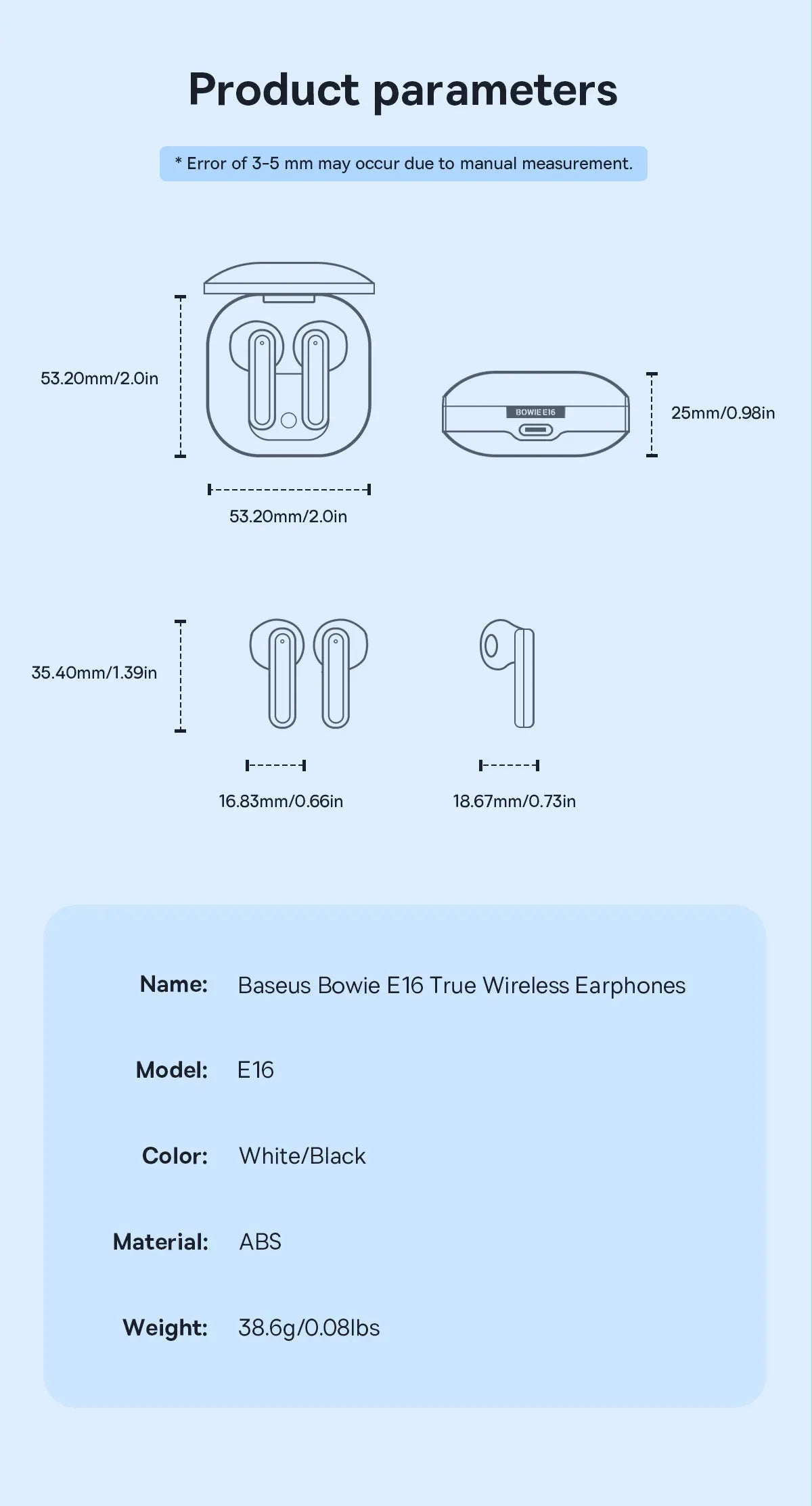 Baseus Bowie E16 Wireless Earphone Bluetooth 5.3 Earphones 30H Long Battery Life IPX4 Waterproof True Wireless Headphone Earbuds