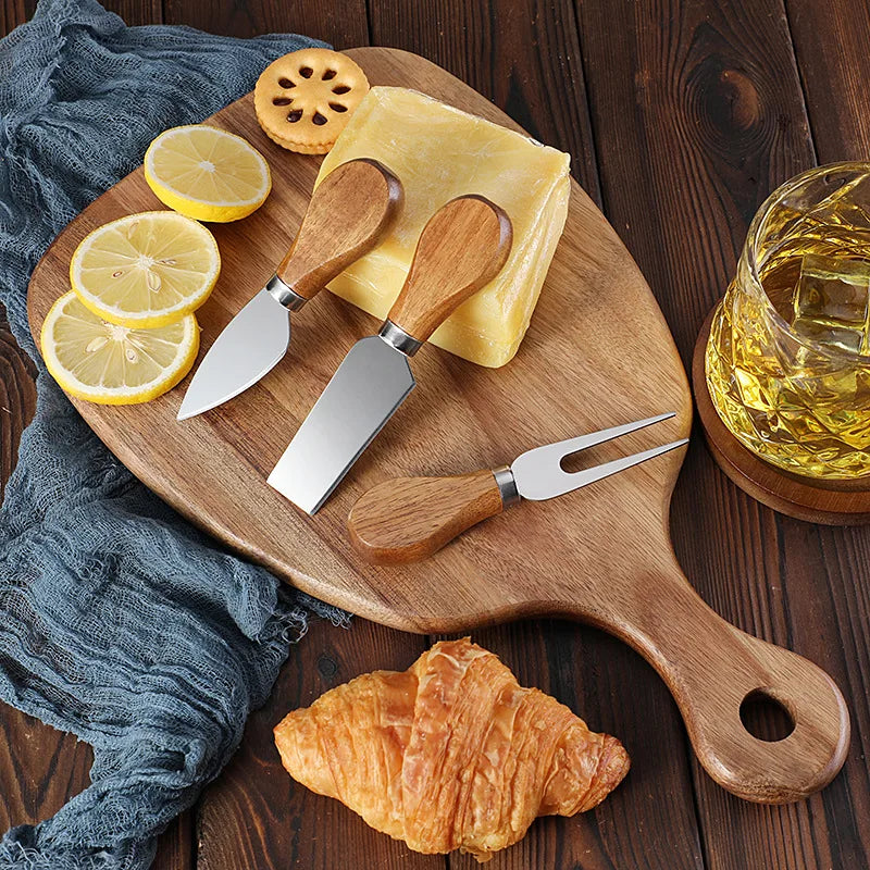 Acacia wood cutting board cutting board steak western fruit chopping board   set cheese knife three-piece set