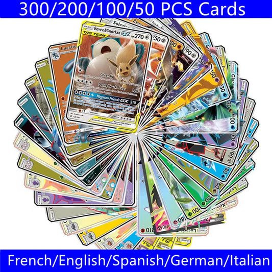 5-300Pcs carte pokémon françaises Spanish French English German Italian cards cartas pokemon Card 300 Gx 300 V Max VMAX 100