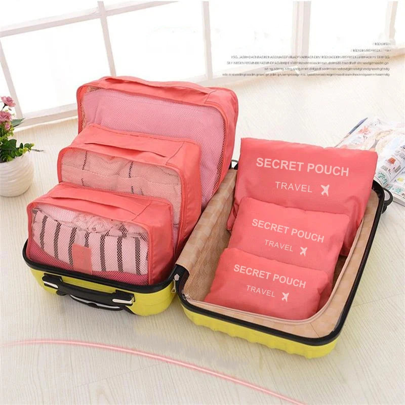 6 Pcs/Set Pink/Blue/Grey Travel Storage Bag Large Capacity Waterproof Luggage Clothing Underwear Storage Bag Bag With Zipper