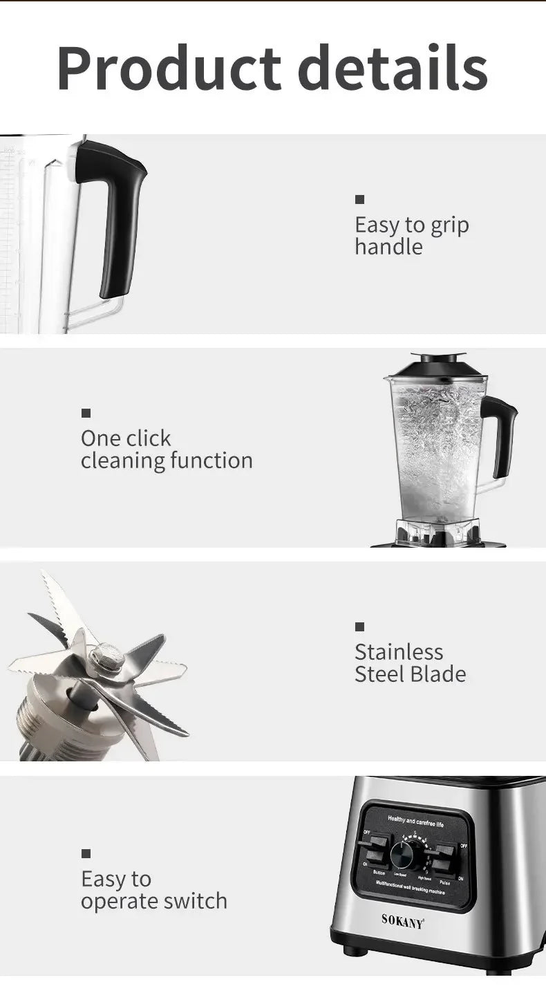 6000W Powerful Blender, Blender Smoothie Maker Table Blender with 2.5L Container, Professional Blender Mixer for Ice,Nut,Fruit