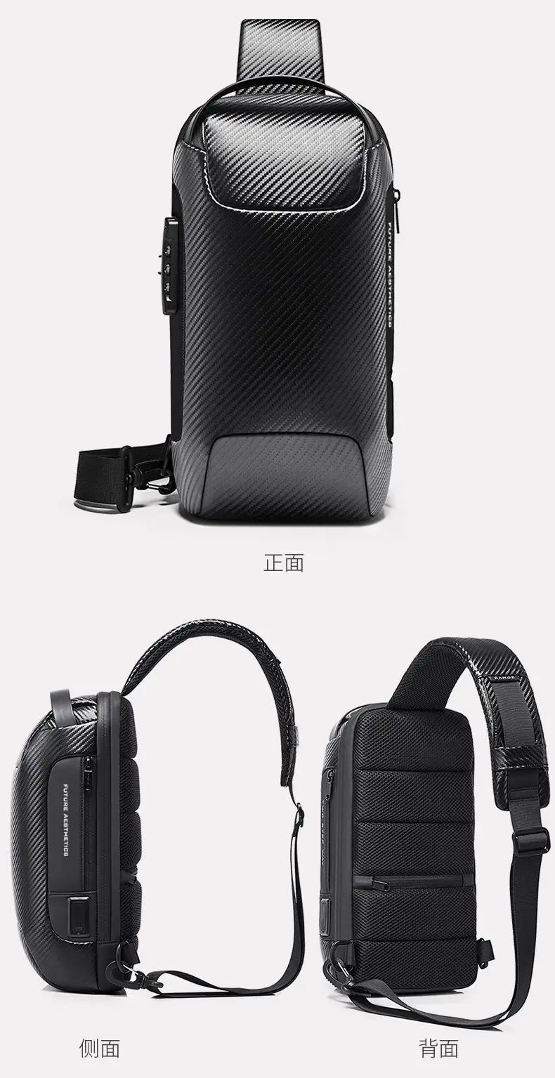 BANGE Upgraded  Chest Bag Pack Men Waterproof Multifunction Carbon Fiber Pattern Crossbody Bag USB Sling Shoulder Bags Messenger