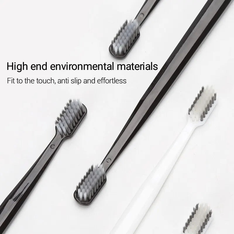 10PC Bamboo Charcoal Brush Silk Soft Bristle Toothbrushes, Black and White MEN'S AND WOMEN'S Adult Toothbrushes, Family Set