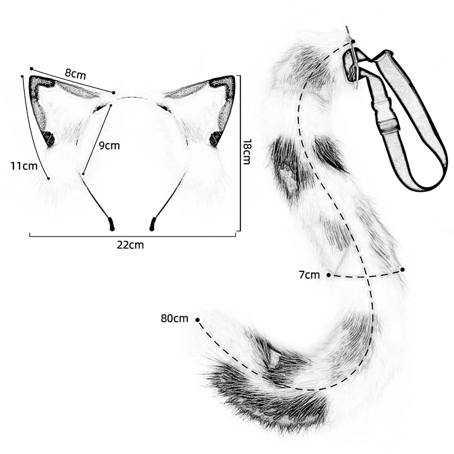 Cat Ears Headband and Tail Animal Ears Costume Accessories Wolf Ears for Prom Night Club