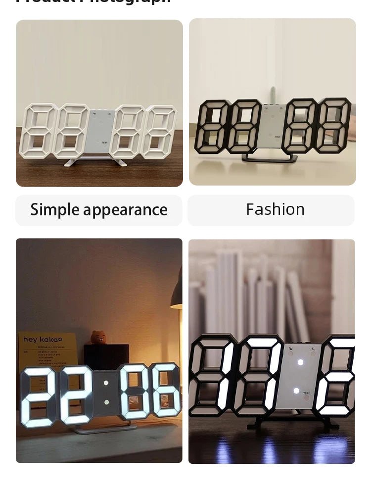 3D LED Digital Clock Luminous Fashion Wall Clock Multifunctional Creative USB Plug in Electronic Clock Home Decoration