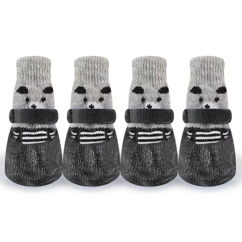 4pcs/set Cute Cotton Dog Shoes Waterproof Non-slip Rubber Cats Dogs Socks for Chihuahua Puppy Cat Rain Snow Boots Pet Products