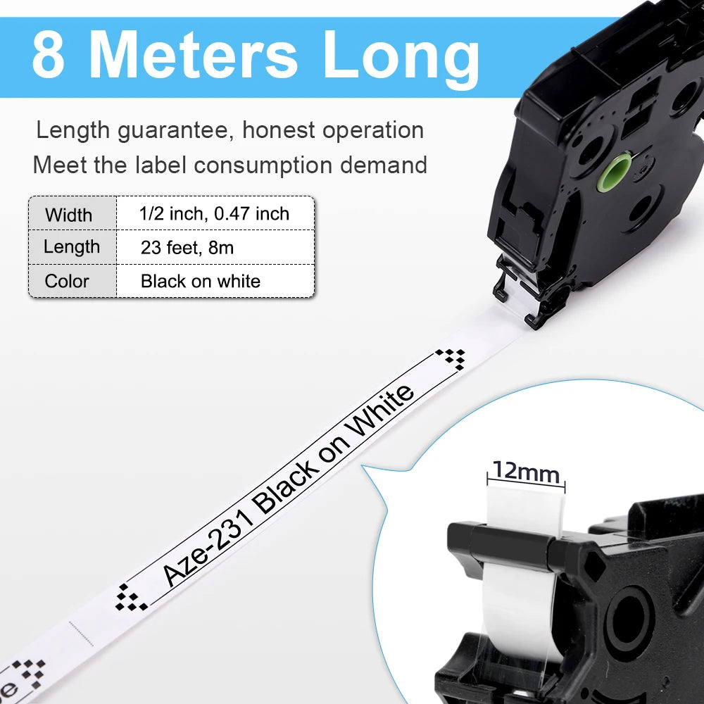 6/9/12mm Compatible for Brother Label Tape 12mm tze-231 Laminated Ribbon for P-touch Label Maker PTH110 PTP710bt PTD200 PTH100