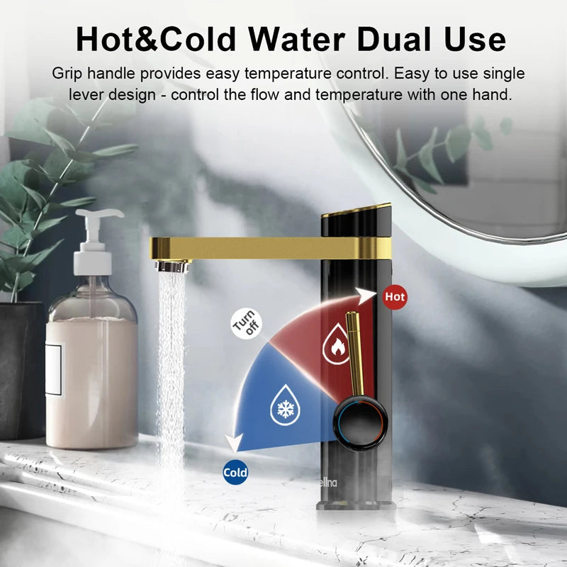 Briwellna Water Heater Flowing Faucet 2 in 1 Flow Heater For Home Tankless Mini Heater Tap 120° Swivel Electric Faucet 220V