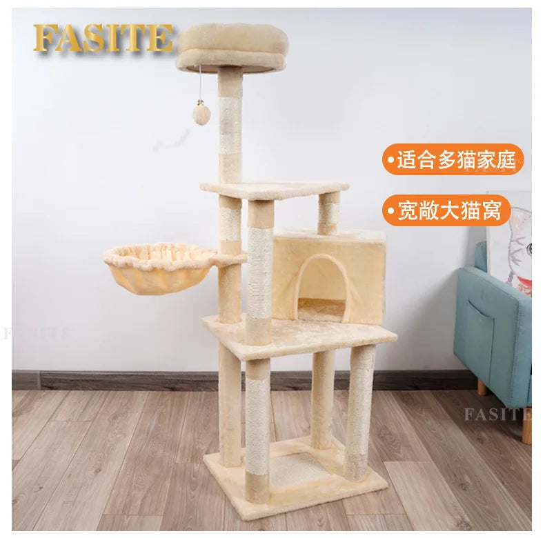 Cat Tower Hammock Cat Tree House Toy Bed Basket Big Condo Tunnel Home Ball Ceiling Ramp Outdoor Nest Swing Wooden Supplies Pet