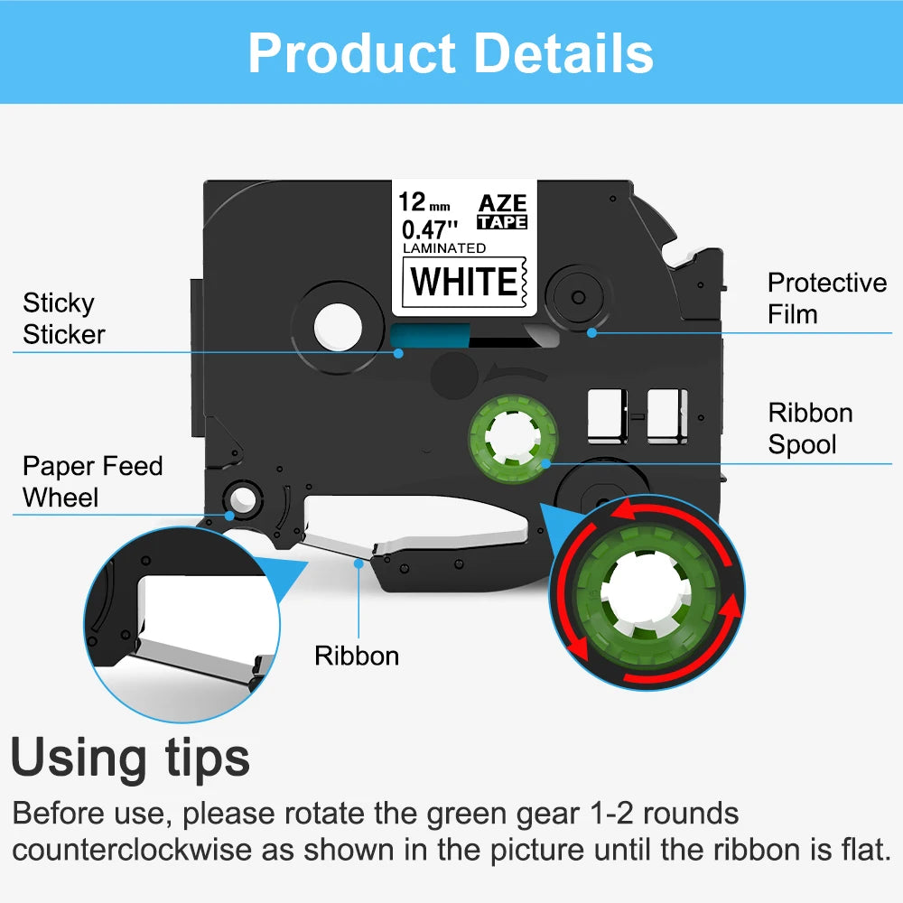 6/9/12mm Compatible for Brother Label Tape 12mm tze-231 Laminated Ribbon for P-touch Label Maker PTH110 PTP710bt PTD200 PTH100