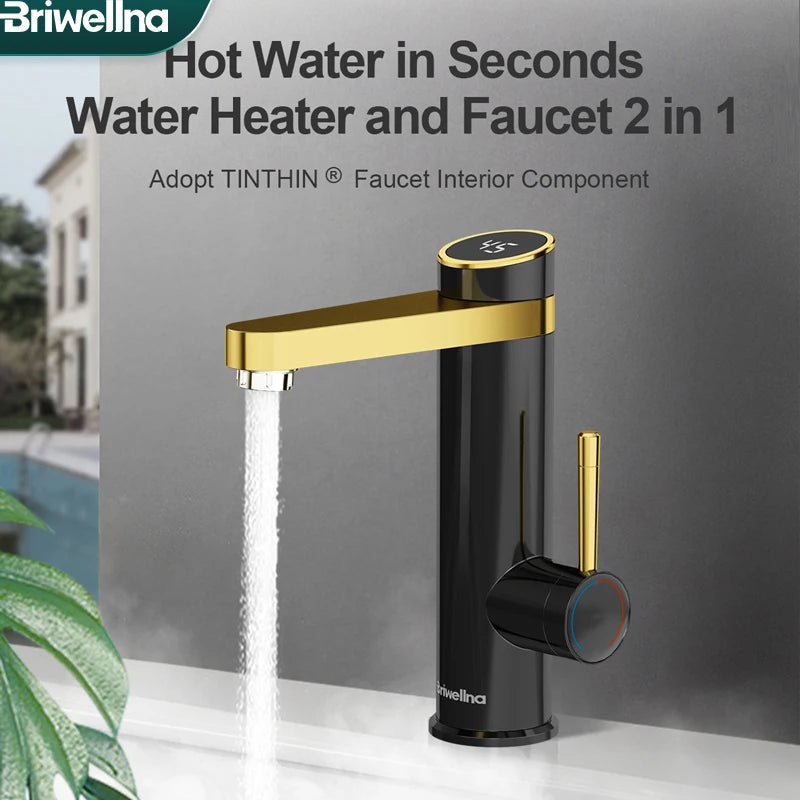 Briwellna Water Heater Flowing Faucet 2 in 1 Flow Heater For Home Tankless Mini Heater Tap 120° Swivel Electric Faucet 220V