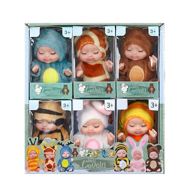 2Pcs Simulation Princess Dolls Toy Mini Cute Sleeping Baby Series Doll Cartoon Animal Toy For Kids Kawaii Dolls Girl's Gift