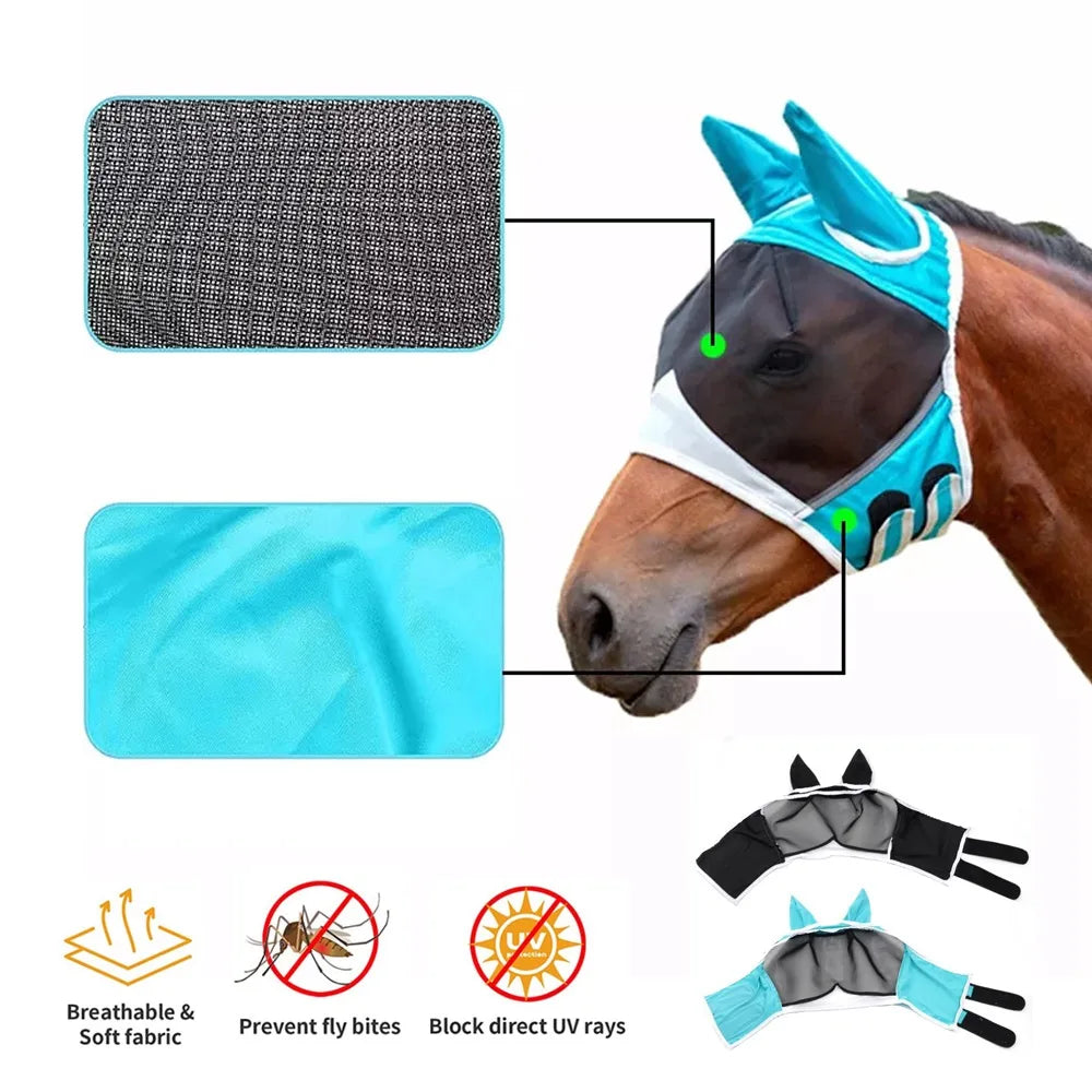 Anti-mosquito Horse Hood, Multi-size Breathable Horse Mask, Suitable for Small, Medium and Large Horses, Pasted to Prevent Mosqu