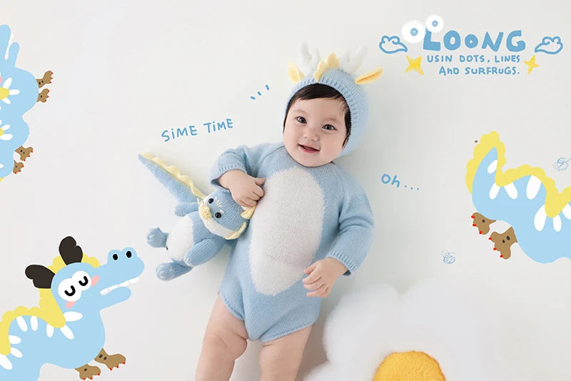 Baby Photography Clothes Lovely Knitted Dragon Outfit With Tail 3-5 Month Infant Photoshoot Props Sunflower Pillow Photo Prop