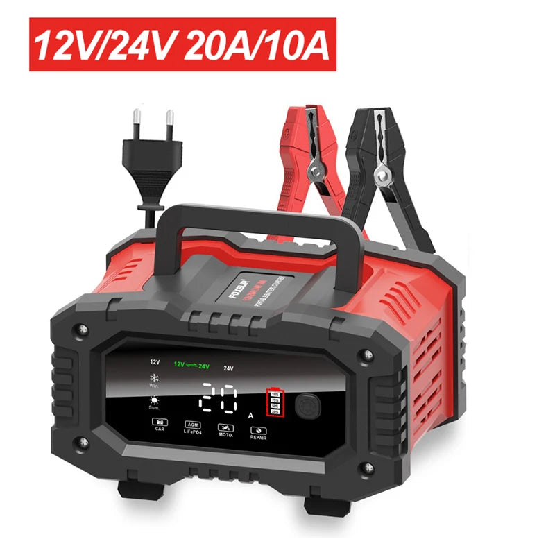 20A/10A Car Motorcycle Battery Charger 12V/24V Smart Charger Lithium AGM GEL Lead-Acid LiFePO4 Battery Chargers