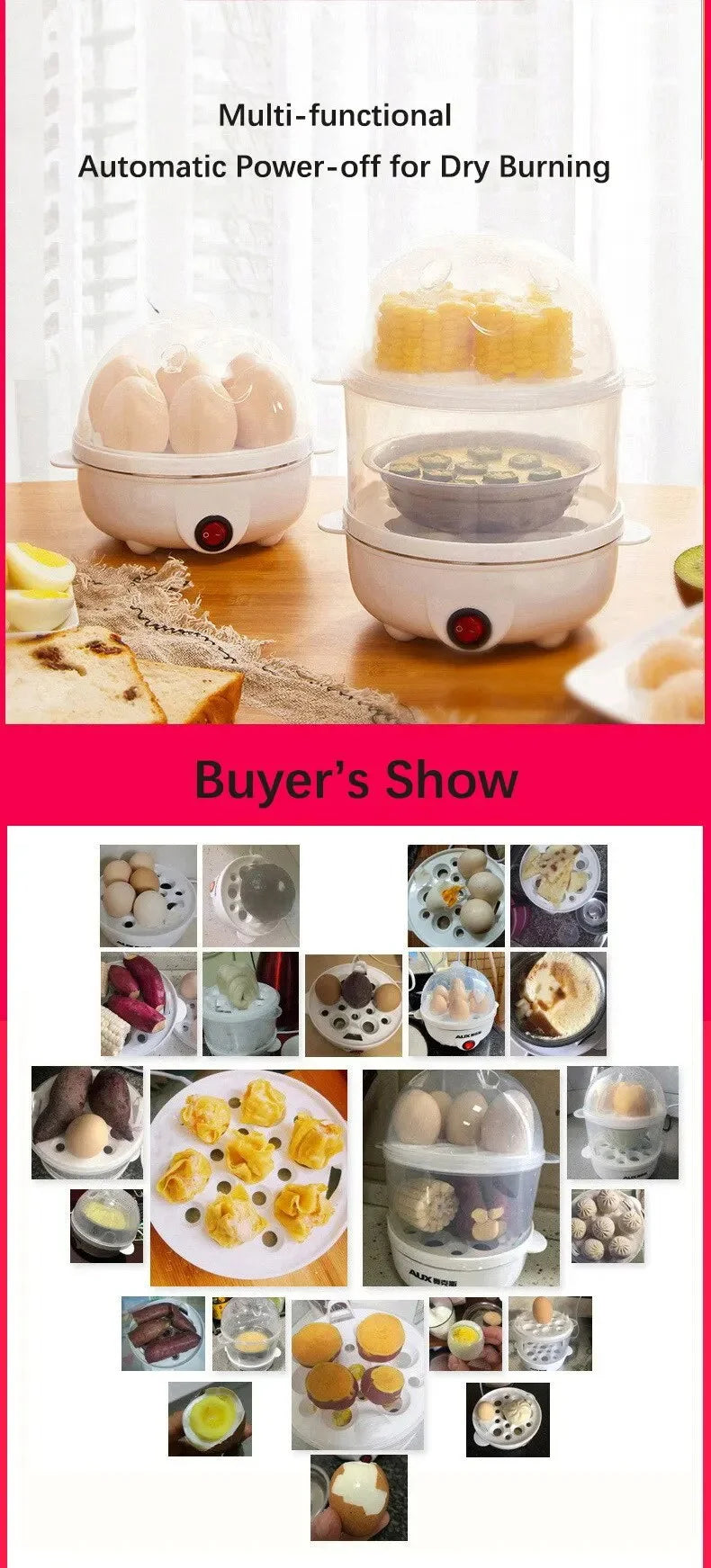 220V Multifunctional Electric Egg Boiler Double Layers Egg Cooker Mini Steamer Poacher Kitchen Cooking Breakfast Machine