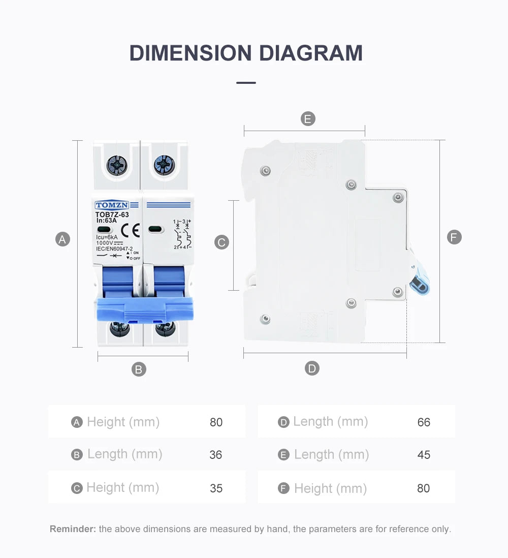 2P DC 1000V Solar Mini Circuit Breaker 3A 6A 10A 16A 20A 25A 32A 40A 50A 63A DC MCB for PV System