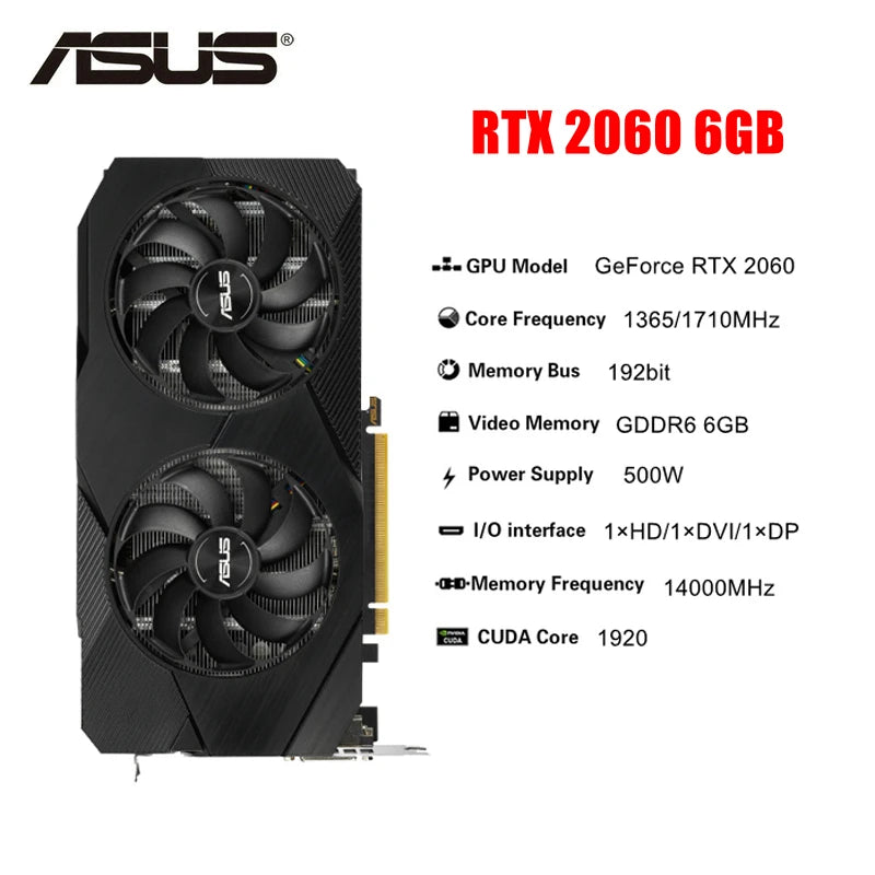 2024 Used ASUS RTX 2060 Super 6GB 8GB 12GB GDDR6 192bit Video Cards GPU Graphic Card RTX2060