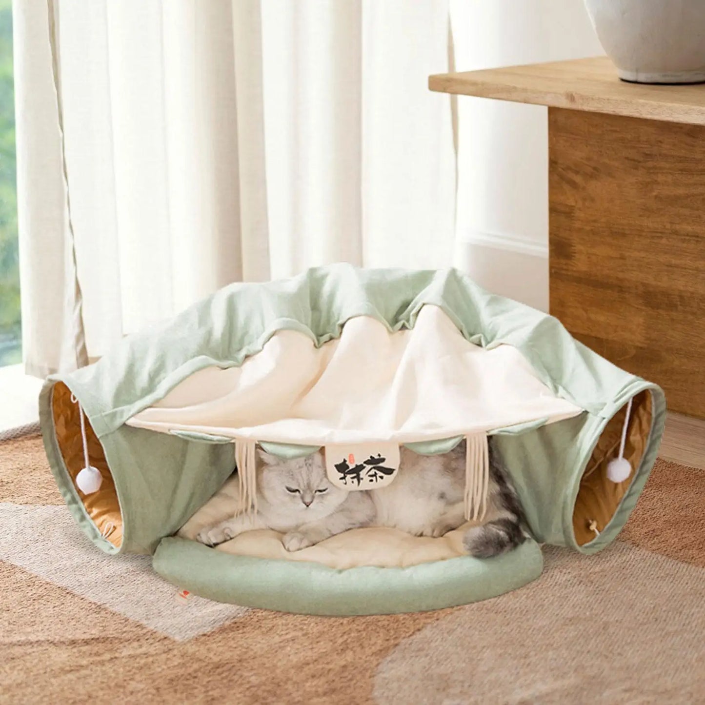 Bunny Tunnel Bed Cat Activity Center Kitty Training Hideout Foldable Soft Cats Tunnel Tubes Toys for Indoor Small Animals