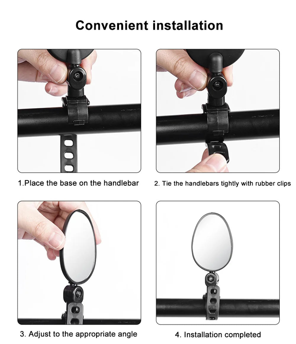 1pcs Bike Rearview Mirror 360° Adjustable Rotatable Handlebar Convex Mirror Safe Wide Angle For Bicycle Cycling Outdoor Sports