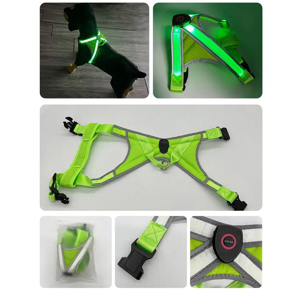 Adjustable LED Light Up Dog Harness Rechargeable Glowing Pet Vest Harness Safety Soft LED Pet Collar Fits Medium Large Dogs