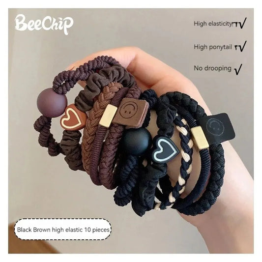 10PCS Women's Hair Ring Set Hair Accessories High Elasticity Leather Band Simple Temperament High Ponytail Durability New Style