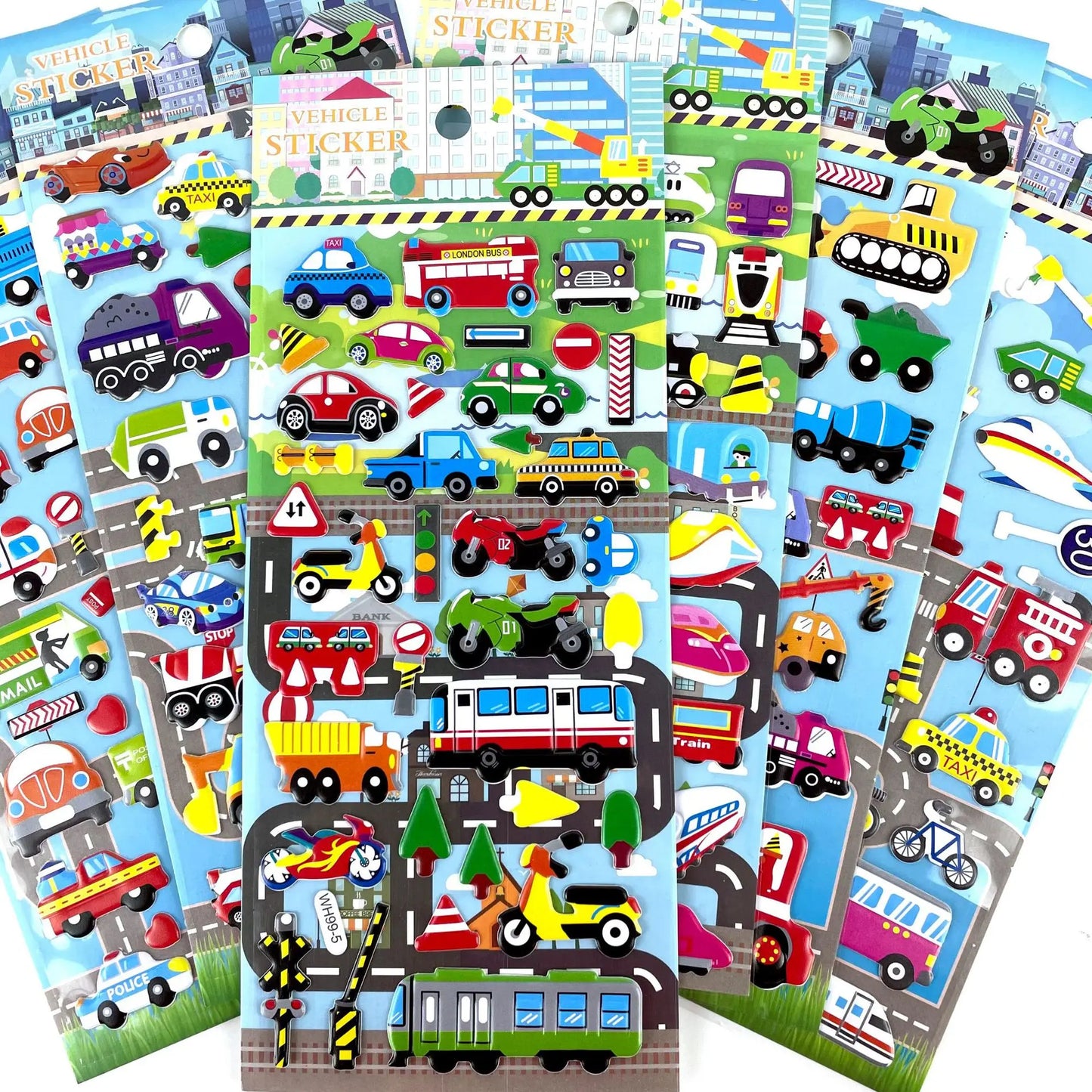 6 Sheets 3D Bubble Sticker Car Truck Plane Traffic Waterproof Cartoon Anime Stickers For Girl Boy Kids Funny Educational Toys