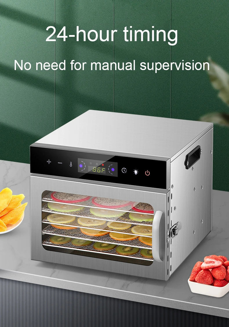 6/8 Layers Stainless Steel Food Dehydrator Digital Temperature Control Fruits Vegetables Air Drying Machine Snacks Meat Dryer EU