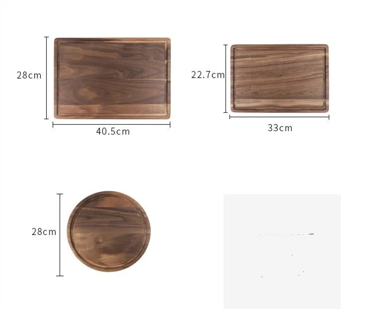 Black walnut round pizza chopping board with handle Solid wood unpainted household cutting board Slotted steak plate bread