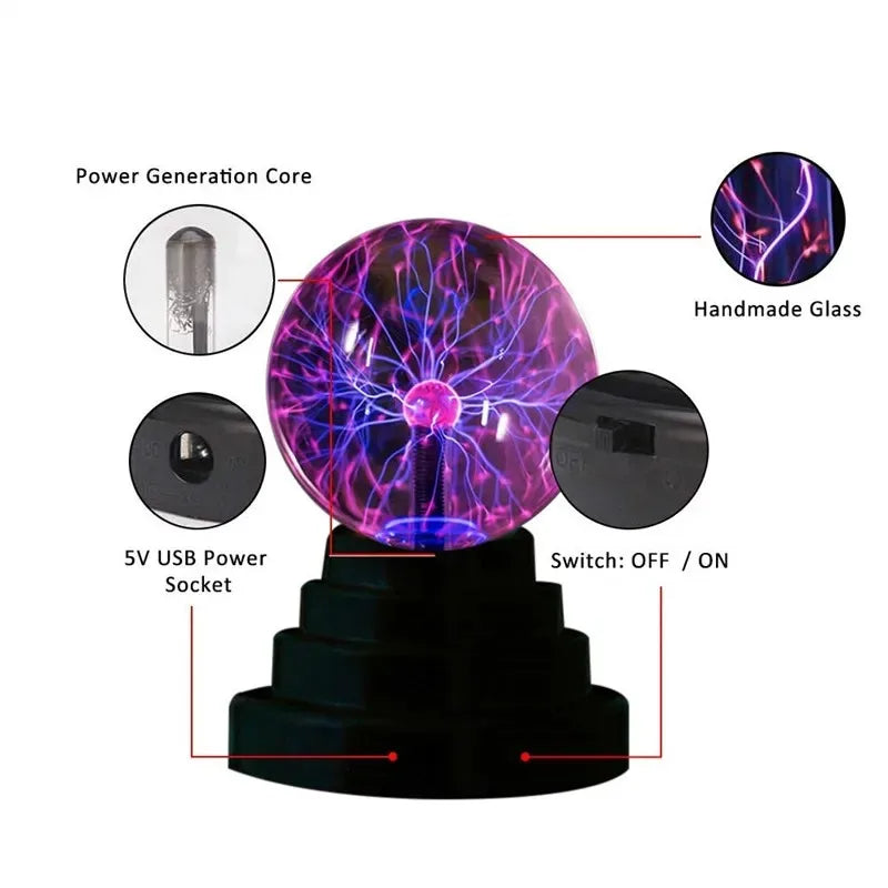 3/4/5/6 Inch Magic Plasma Ball Lamp LED Atmosphere Night Light Only Touch Sensitive Glass Plasma Light Bedroom Decor Kids Gifts