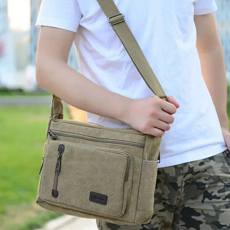 Canvas Shoulder Bag Bottle Men Women Casual Simple Fashion Retro Crossbody Cross Square Multi Layered