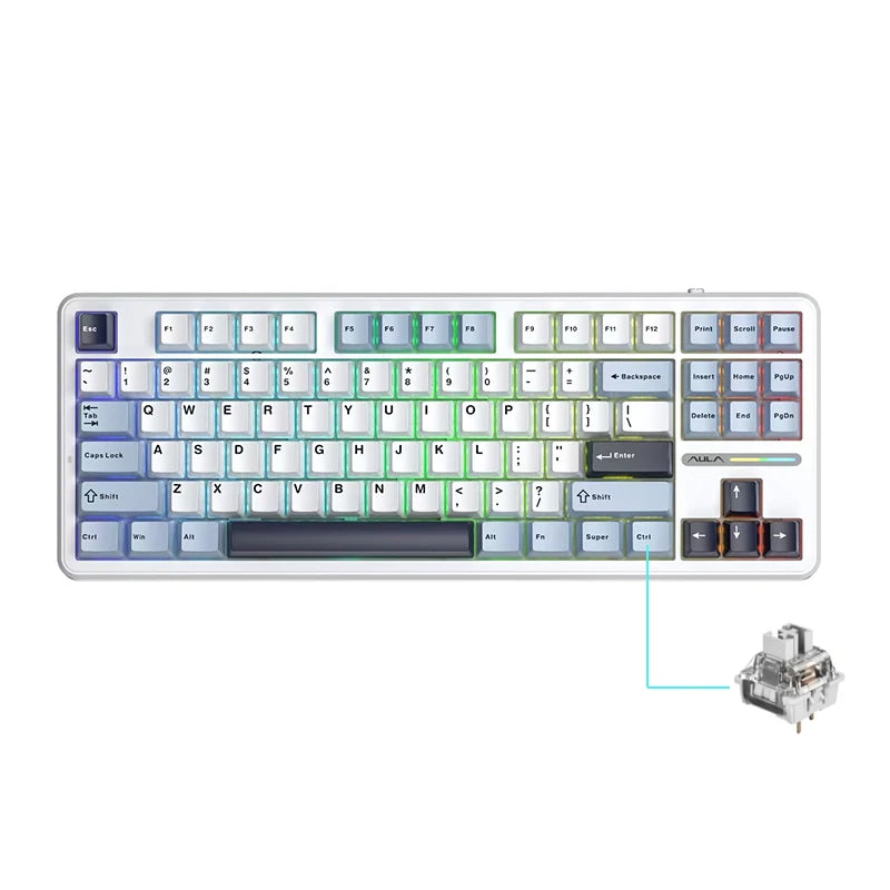 AULA F87 Pro Mechanical Keyboard 2.4g/Usb/Bluetooth Tri Mode Wireless 87 Key Rgb Pbt Gasket 5 Layer Silencing Full Key No Impact