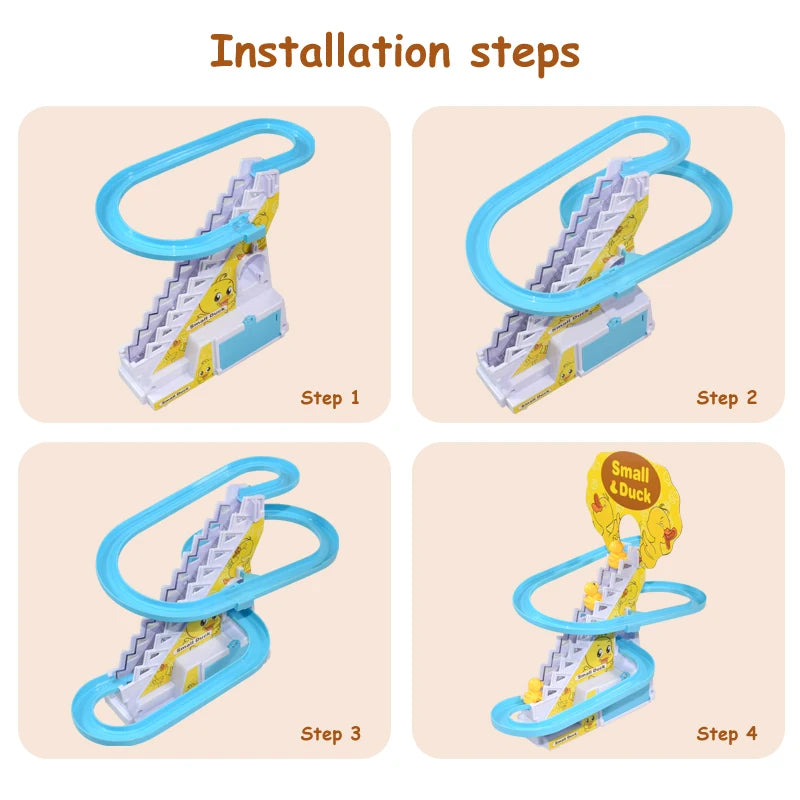 Audible and Visual Little Duck Climbing Stairs, CHILDREN'S Electric Track, Music Little Yellow Duck Sliding Slide