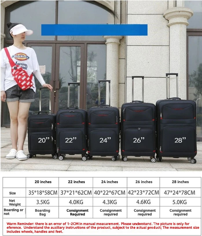 2024 New Large Capacity Durable Luggage Sets Oxford Suitcase Women Girl Carry-On Boarding Travel 20/22/24/26/28