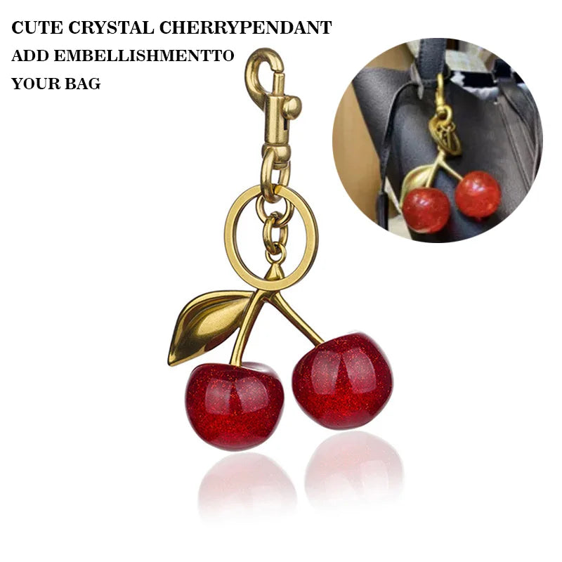 Cherry Charm Handbag Pendant Keychain for Women's Exquisite Internet-famous Crystal Cherry Bag Accessories High-Grade Pendant