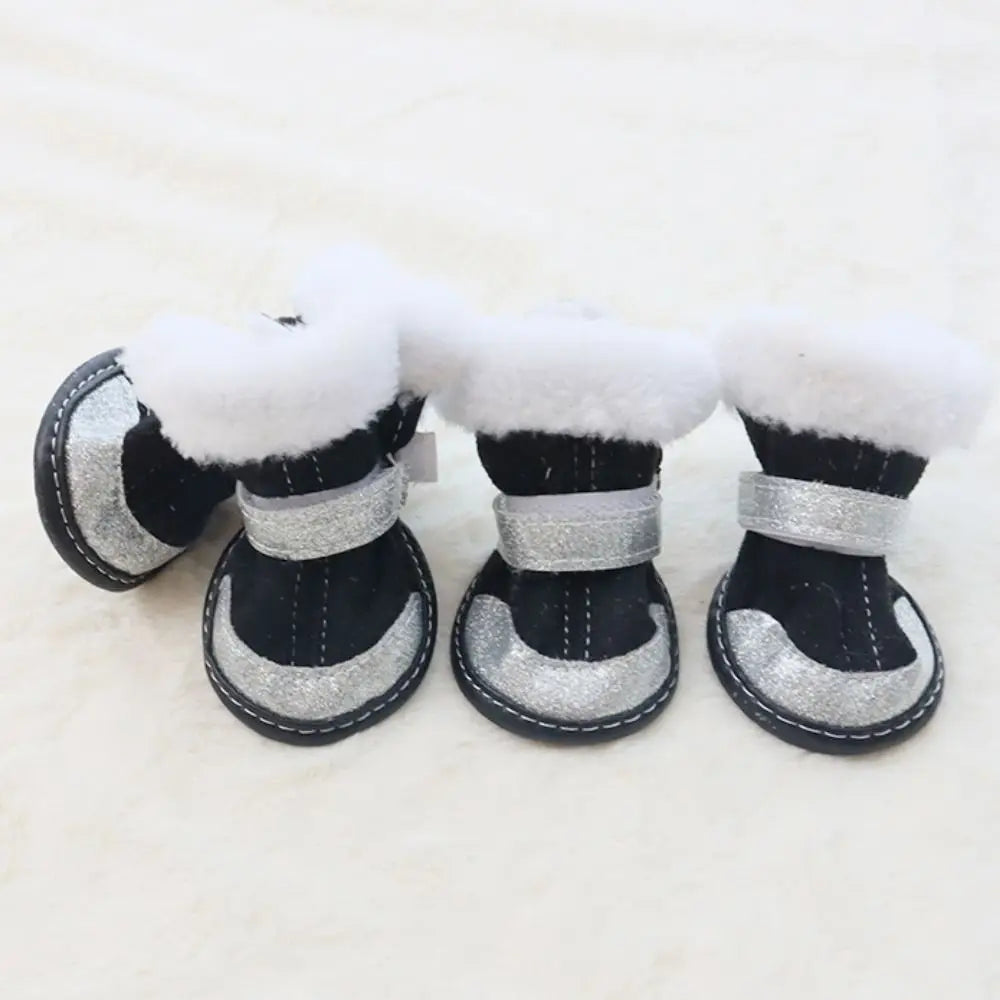 4pcs/set Thickened Dog Snow Boots Windproof Adjustable Non-slip Pet Boots Reflective Soft Dog Warm Shoes for Dogs Puppy