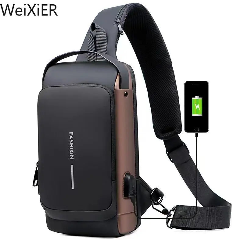 Chest Bag Multifunction Crossbody Sport Running Travel Sling Pack Anti-theft USB Charge Shoulder Messenger Pack Luxury Brand Men