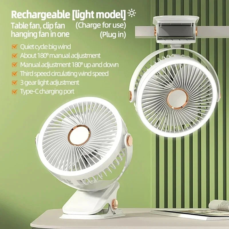 8000mAh Camping Fan Rechargeable Desktop Portable Air Circulator Wireless Ceiling Electric Fan With LED Light Clip-on Home Fan