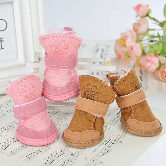 4pcs/set Pet Dog Shoes Winter Warm Shoes for Small Medium Dogs Anti-slip Puppy Rain Snow Boots Footwear Cat Dog Walking Sneakers