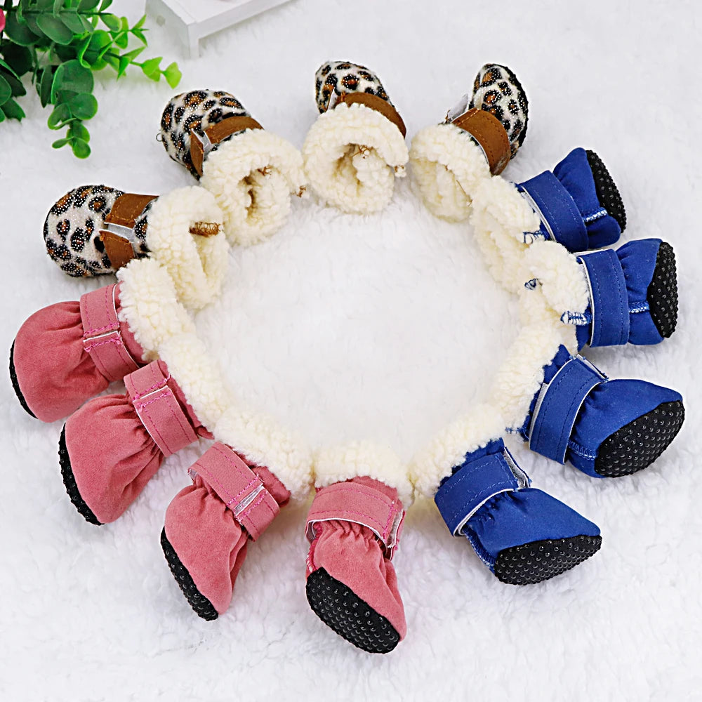 4pcs Winter Pet Dog Shoes Anti-slip Snow Cat Puppy Boots Thicken Warm Pet Socks For Small Medium Dogs Cats Chihuahua Yorkshire