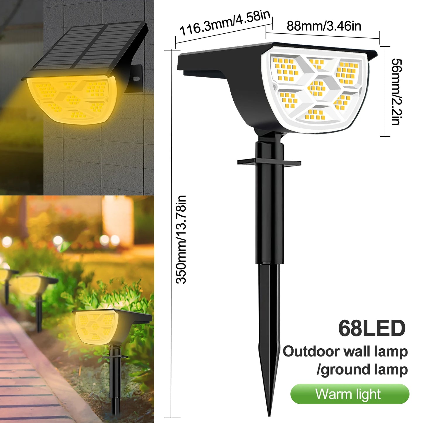 72/68 LED Solar Landscape Lights Outdoor IP65 Waterproof Solar Light with 3 Modes Solar Garden Spotlight for Yard Lawn Walkway