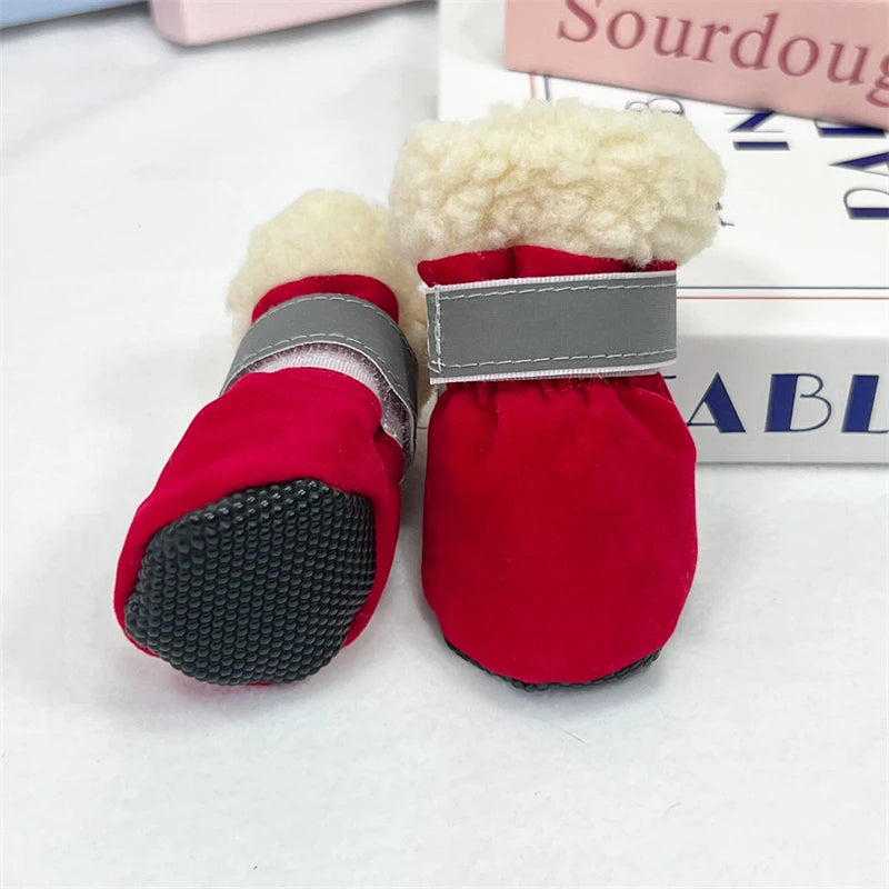 4Pcs/Lot Winter Thick Warm Dog Shoes Soft Plush Non-slip Waterproof Snow Boot Puppy Outdoor Walking Shoes Pet Accessories