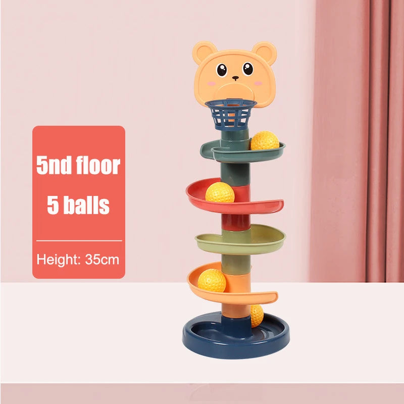 Baby Toys Sliding Rolling Balls Pile Tower Stacking Early Educational Puzzle Rotating Spin Track Toddler Gifts For Children Kids