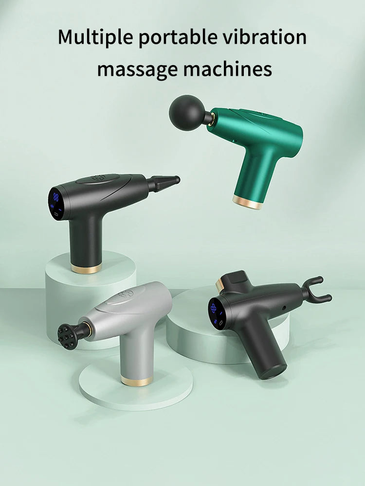 Black 4-Head Mini Fascia Gun Multi-Stage Massage Gun Muscle Relaxation Massage Equipment Portable Vibration Massager