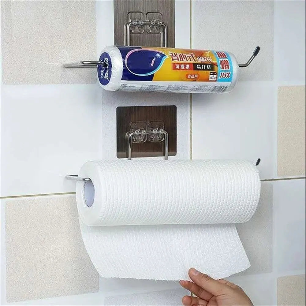 2PCS Kitchen Paper Towel Holder Adhesive Toilet Paper Rack Towel Hanger Tissue Dispenser Roll Napkin Cabinet Storage Accessories