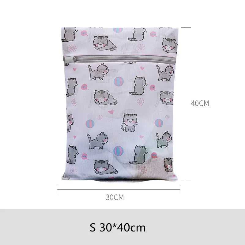 Cartoon Cat Printing Laundry Bag for Washing Machines Lingerie Wash Bags Foldable Dirty Clothes Bag Bra Underwear Laundry Basket